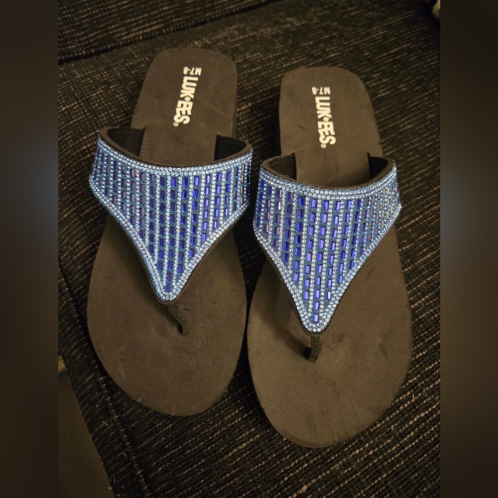 Women's Blue Beaded Sandals